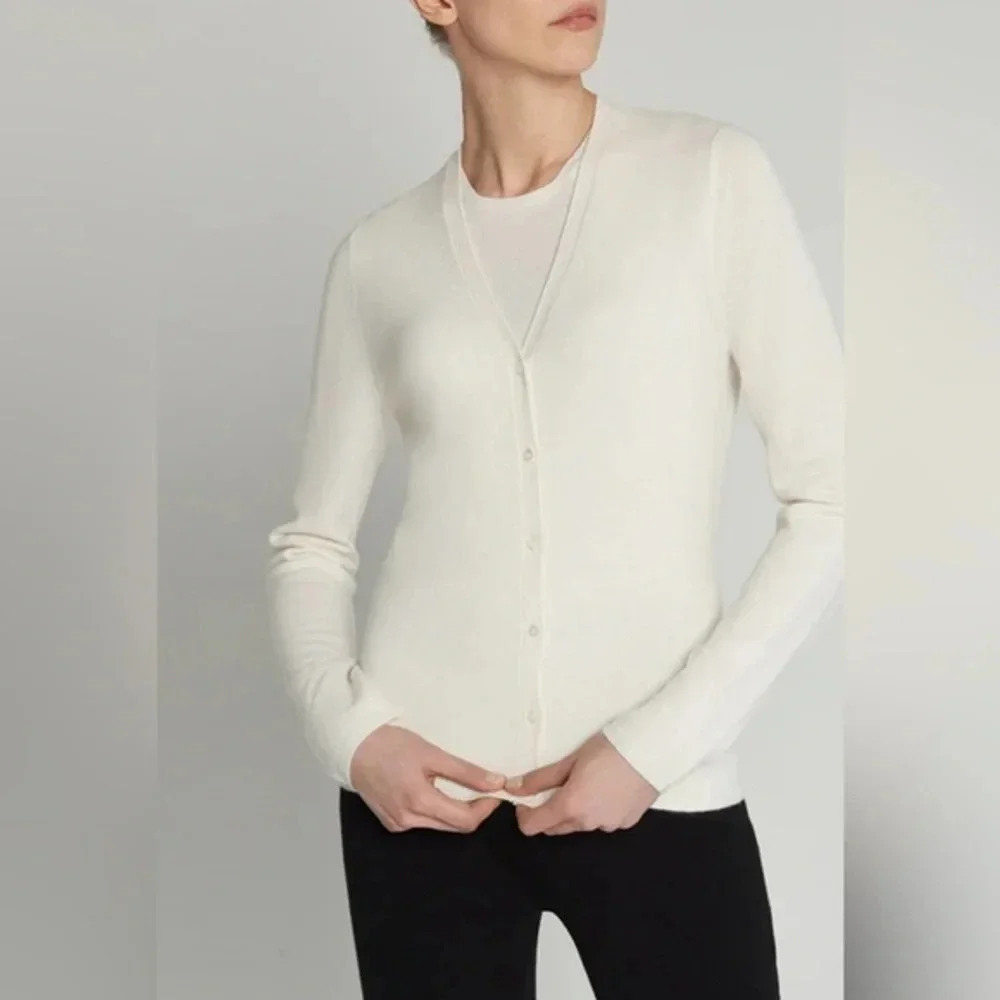 TSE Cashmere V-Neck Sweater Cardigan Peach Salmon Small Flaw
